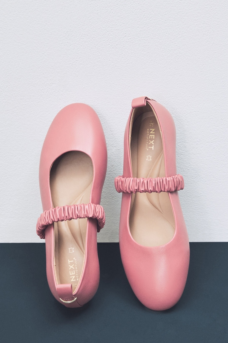 Rose Pink Standard Fit Forever Comfort® Premium Leather With Motionflex Ruched Mary Jane Shoes - Image 1 of 1
