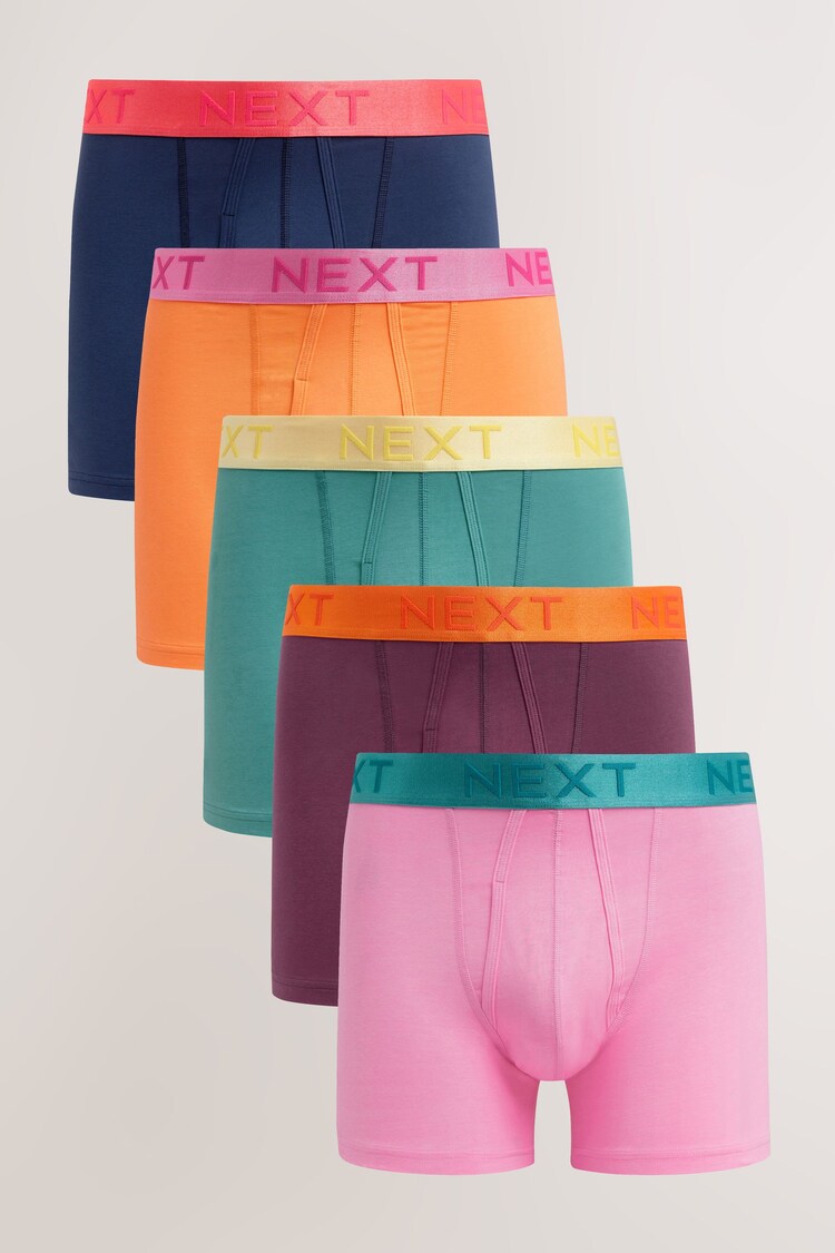 Orange/Blue/Pink Contrast Brights 5 Pack A-Front Boxers - Image 1 of 1