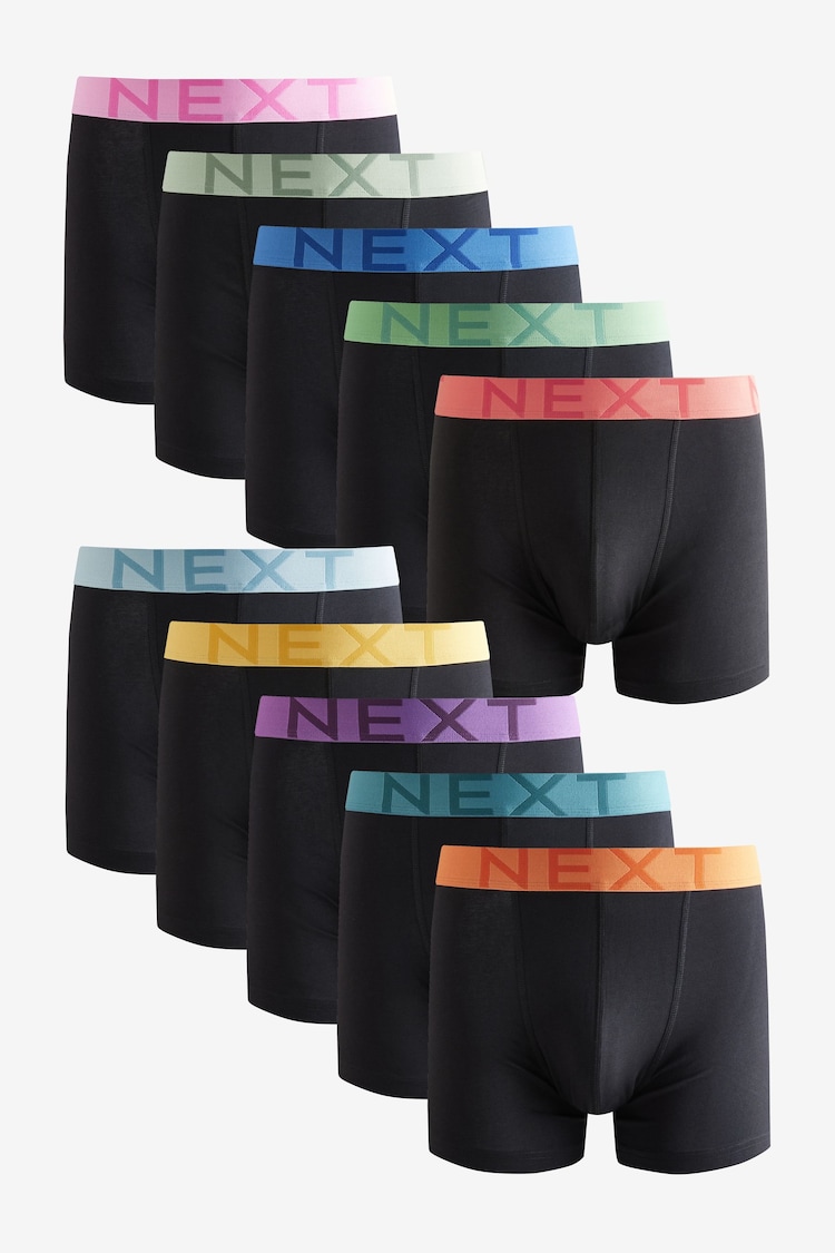 Black Bright Colour Waistband Rich Trunk Boxers 10 Pack - Image 1 of 1