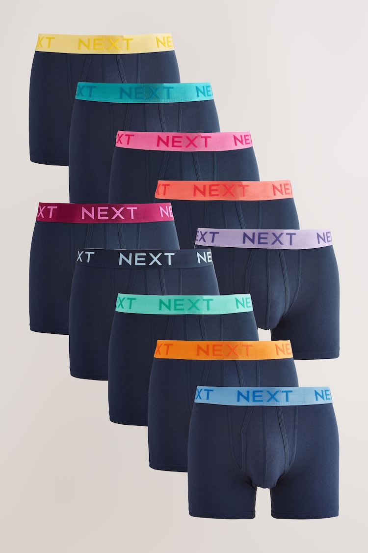 Navy Bright Contrast Waistband 10 pack A-Front Boxers - Image 1 of 1