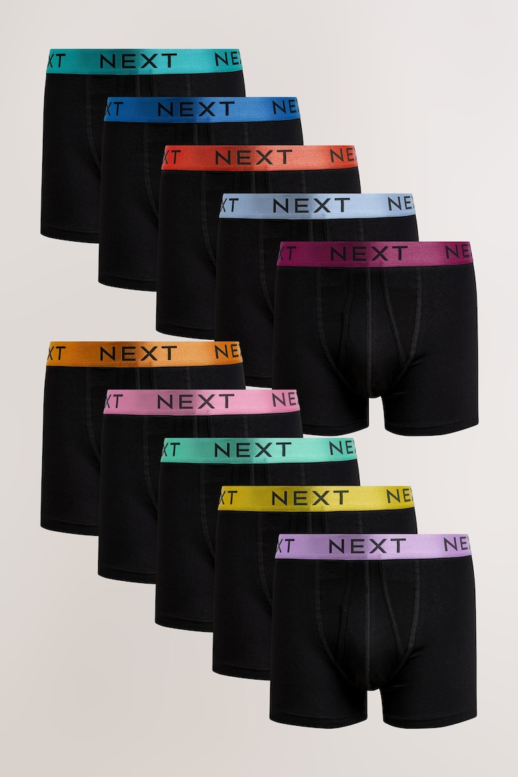 Black Bright Colour Shiny Waistbands 10 pack A-Front Boxers - Image 1 of 1