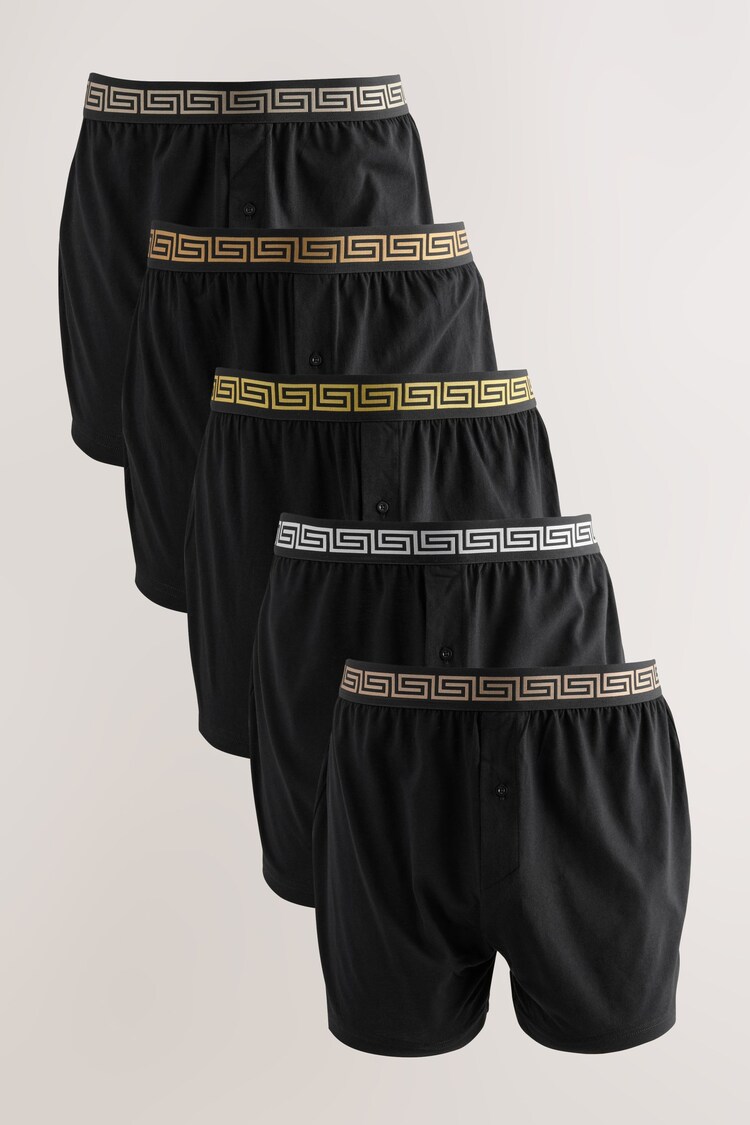 Black Metallic Waistband 5 Pack Loose Boxers 5 Pack - Image 1 of 1
