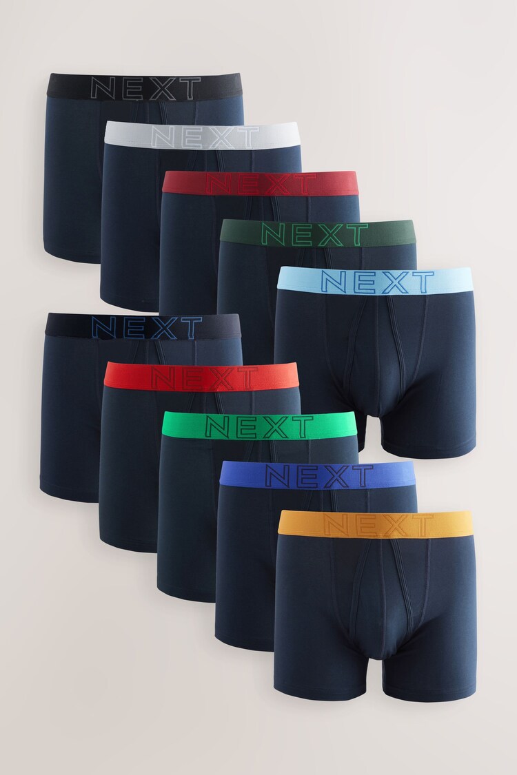 Navy Bright Bold Colour Waistband 10 pack A-Front Boxers - Image 1 of 1