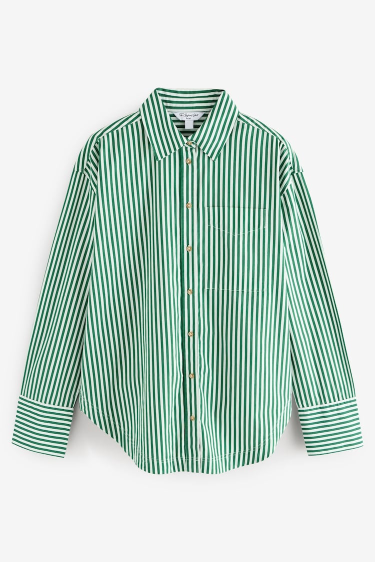 Green Stripe Relaxed Boyfriend Fit 100% Cotton Button Down Shirt - Image 1 of 1