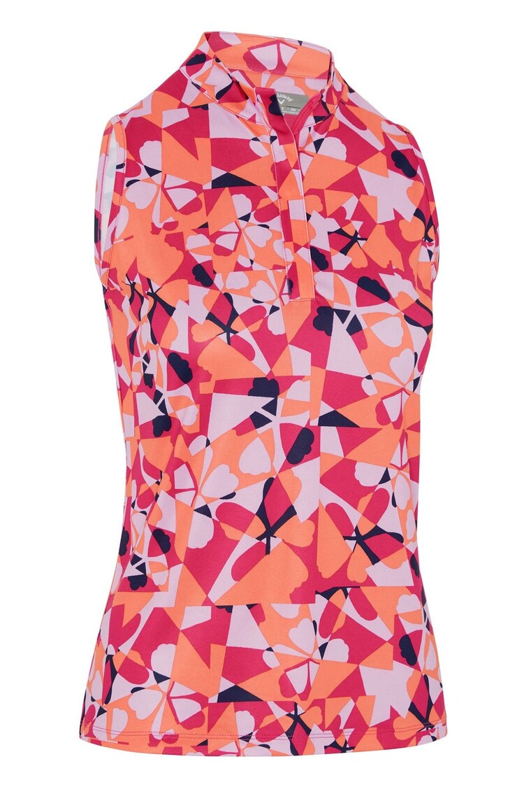 Callaway Apparel Geometric Floral Print Sleeveless Polo Shirt - Image 1 of 1