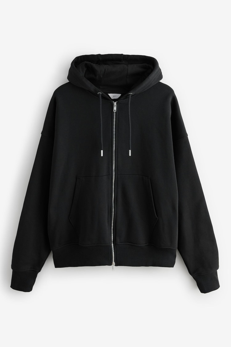 Black Zip Through EDIT Heavyweight 100% Cotton Hoodie - Image 1 of 1
