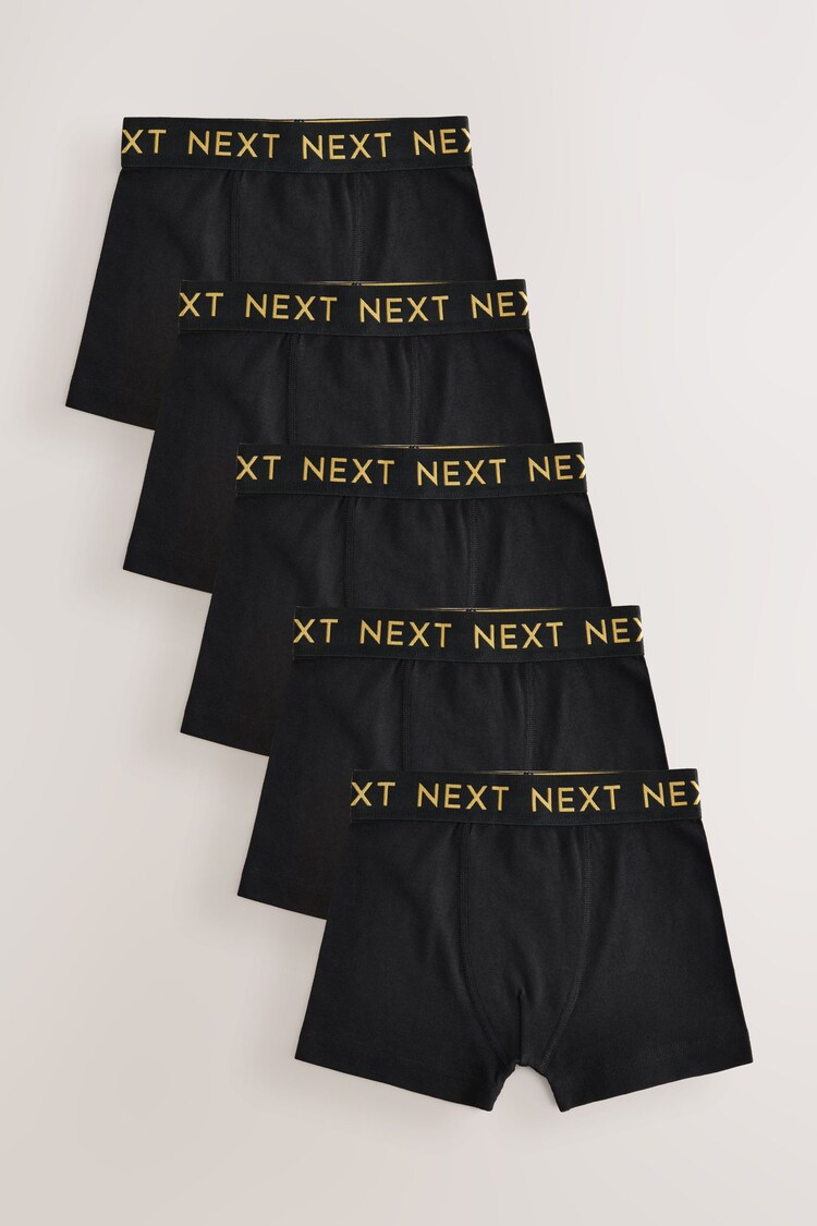 Black with Gold Waistband Trunks 5 Pack (1.5-16yrs) - Image 1 of 1