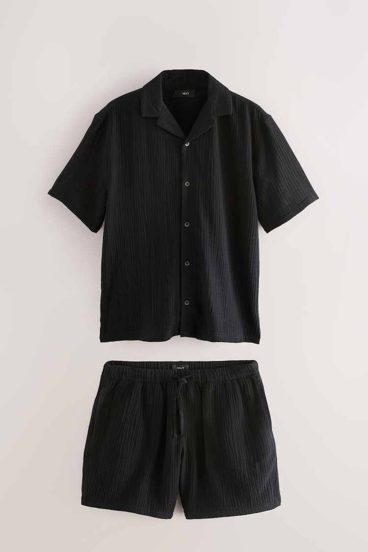 Black Cheesecloth 100% Cotton Shirt And Shorts Set - Image 1 of 1