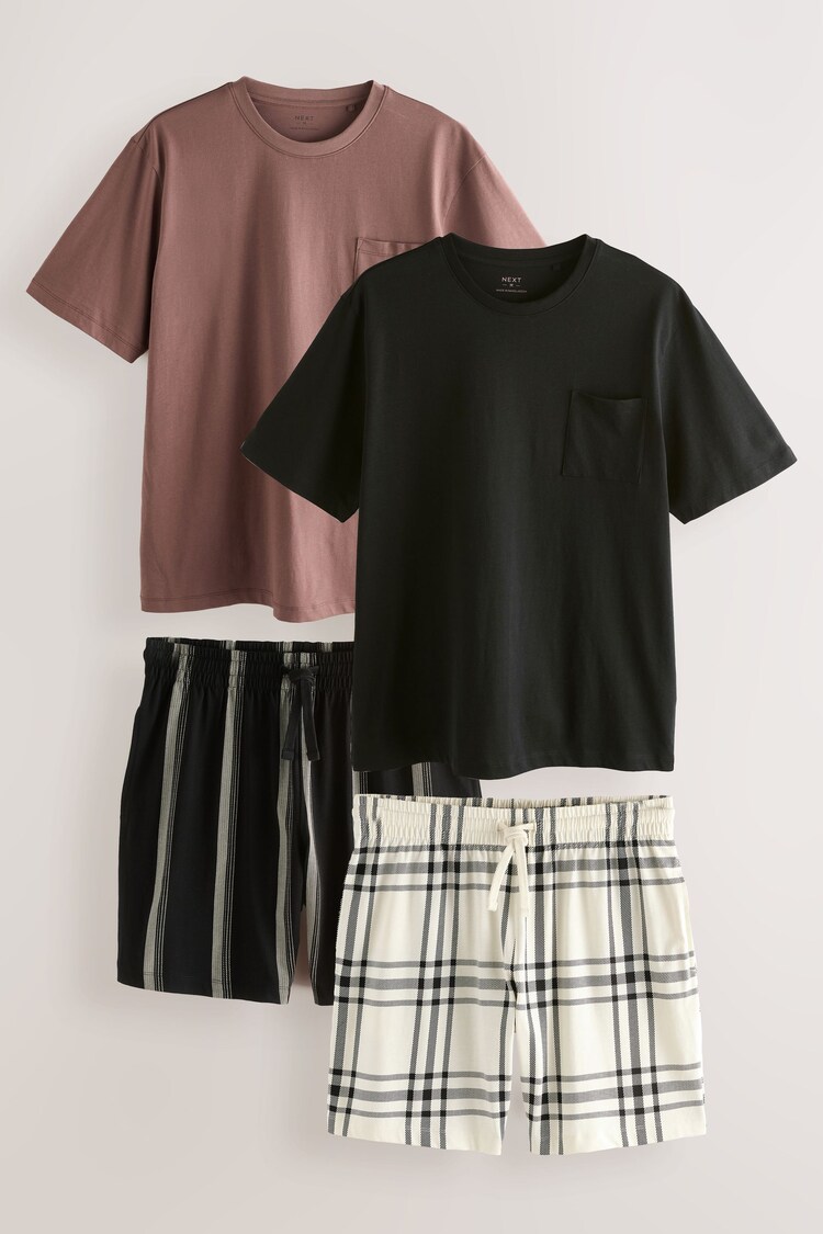 Black Stripe/Blush Pink Check - Pyjamas Shorts Set 2 Pack - Imagen 1 de 1