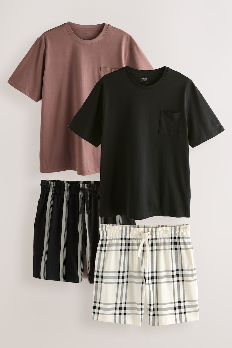 Black Stripe/Blush Pink Check - Pyjamas Shorts Set 2 Pack - Imagen 1 de 1 Black Stripe/Blush Pink Check - Pyjamas Shorts Set 2 Pack - Imagen 1 de 1