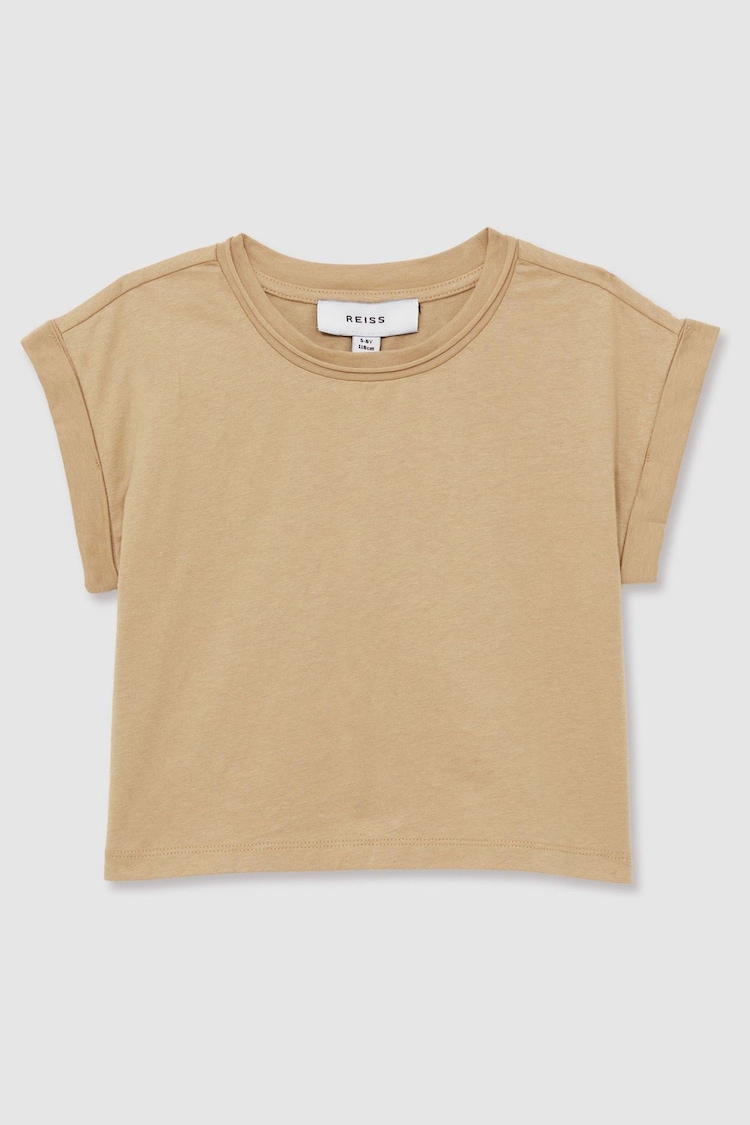 Reiss Camel Terry 9-13 yrs Cotton-Jersey Cropped T-Shirt - Image 1 of 1