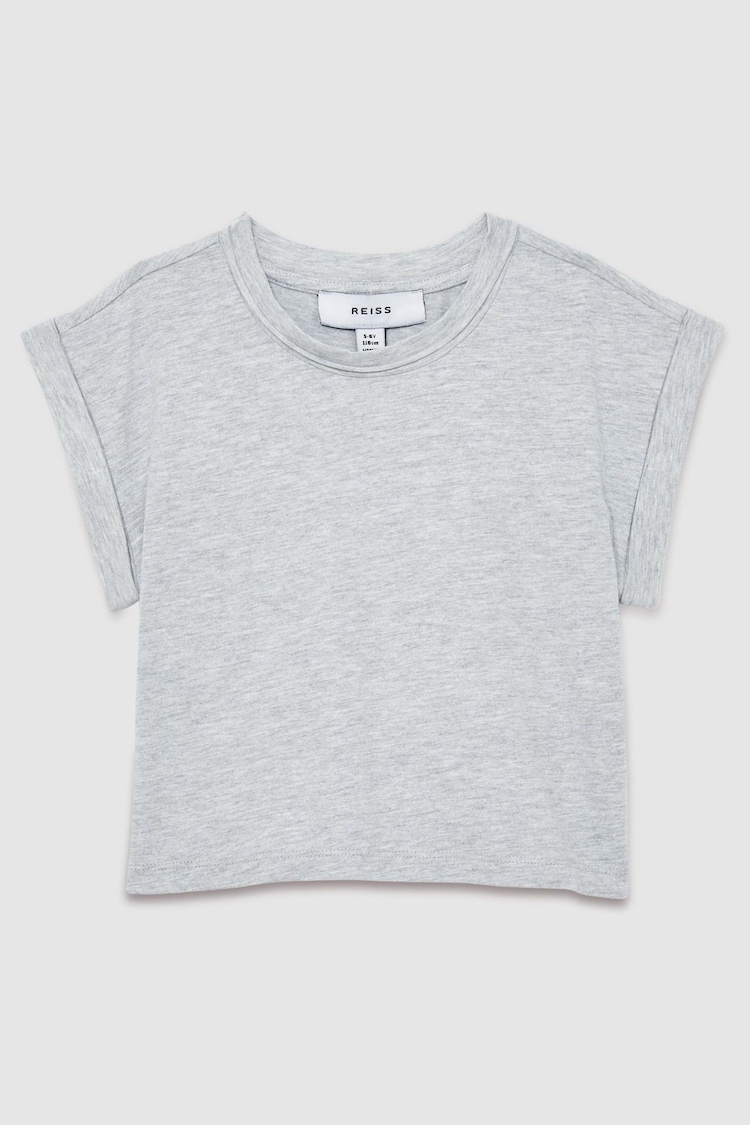 Reiss Grey Terry 9-13 yrs Cotton-Jersey Cropped T-Shirt - Image 1 of 1