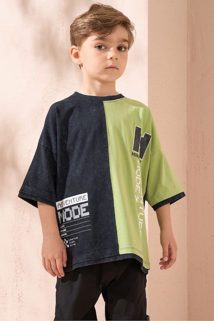 Angel & Rocket Black Minecraft Colourblock Graphic 100% Cotton T-Shirt - Image 1 of 1
