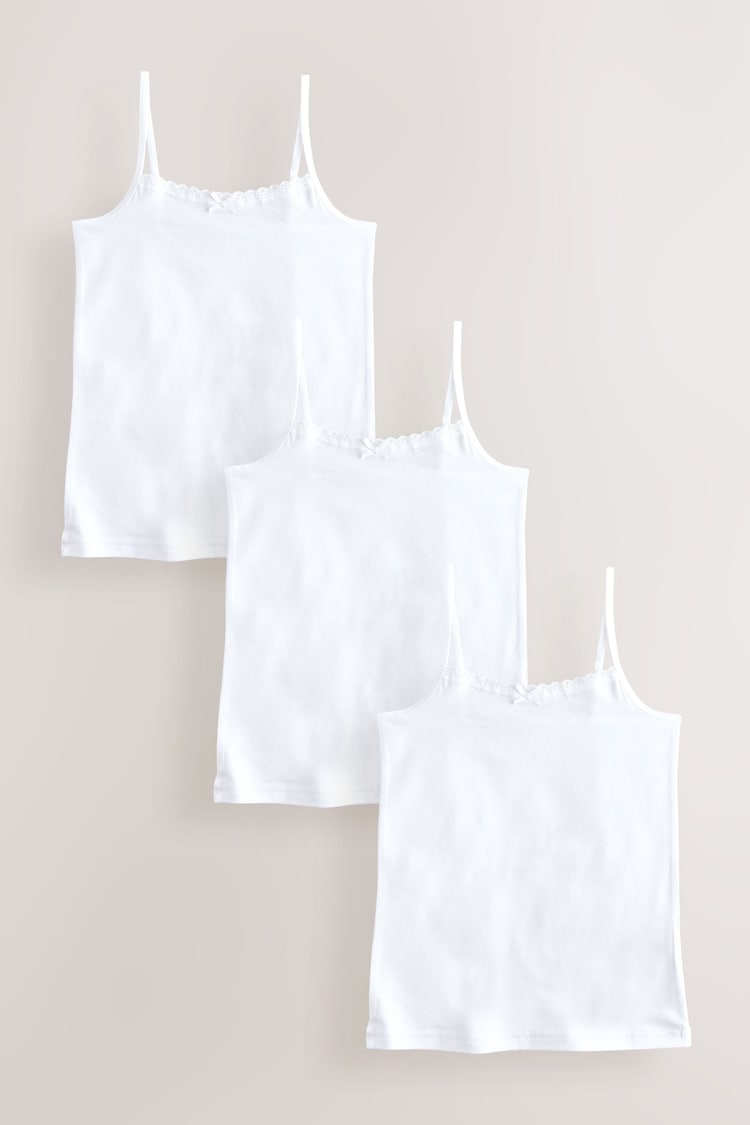 White 3 Pack Elastic Strappy Cami Vests (1.5-16yrs) - Image 1 of 1