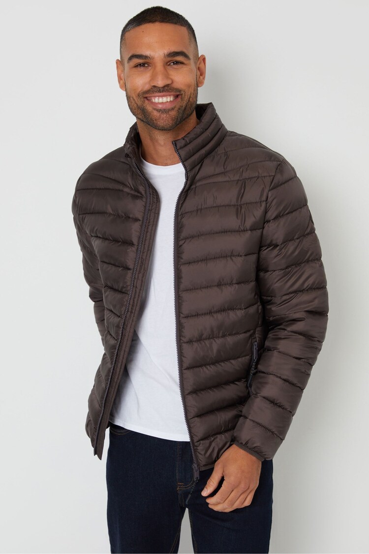 Threadbare Chocolate Brown Showerproof Matte Finish Padded Funnel Neck Jacket - Image 1 of 1
