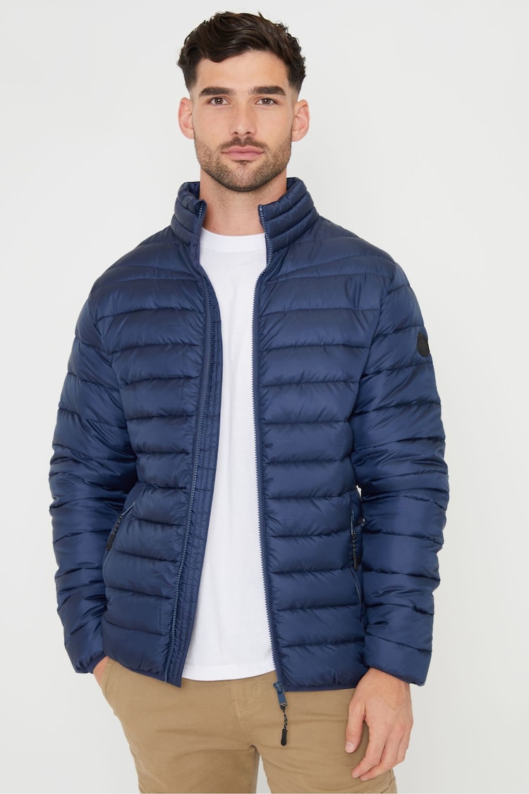 Threadbare Blue Showerproof Matte Finish Padded Funnel Neck Jacket - Image 1 of 1