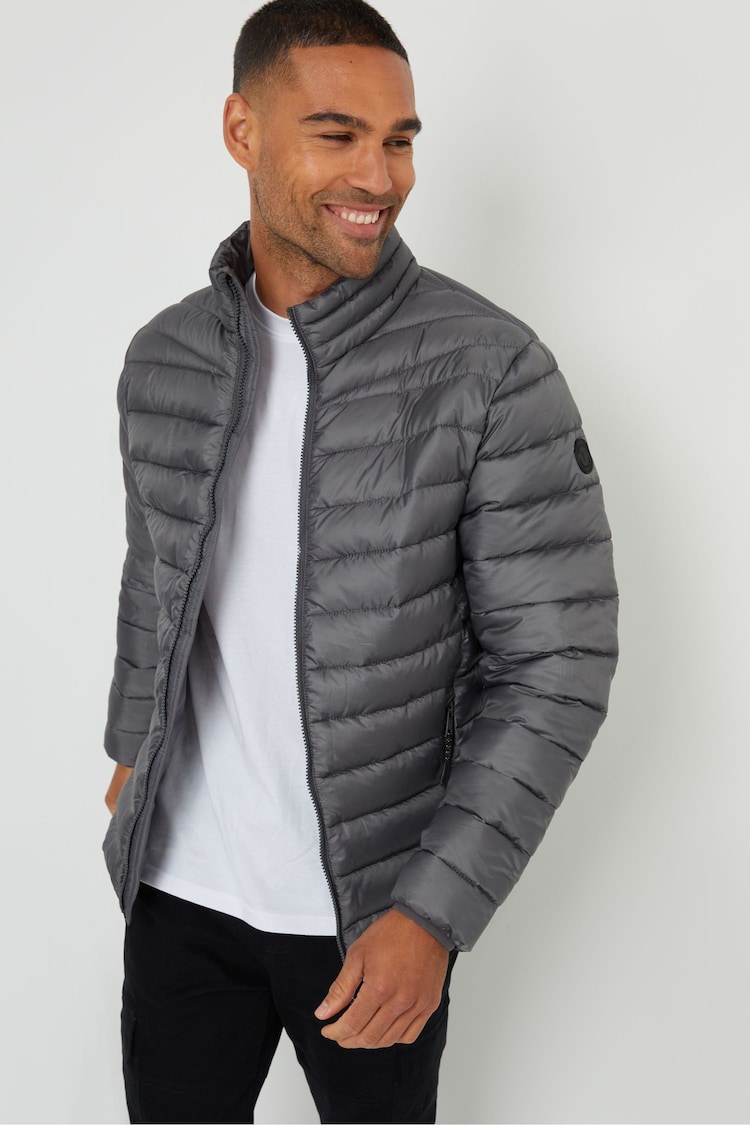 Threadbare Grey Showerproof Matte Finish Padded Funnel Neck Jacket - Image 1 of 1
