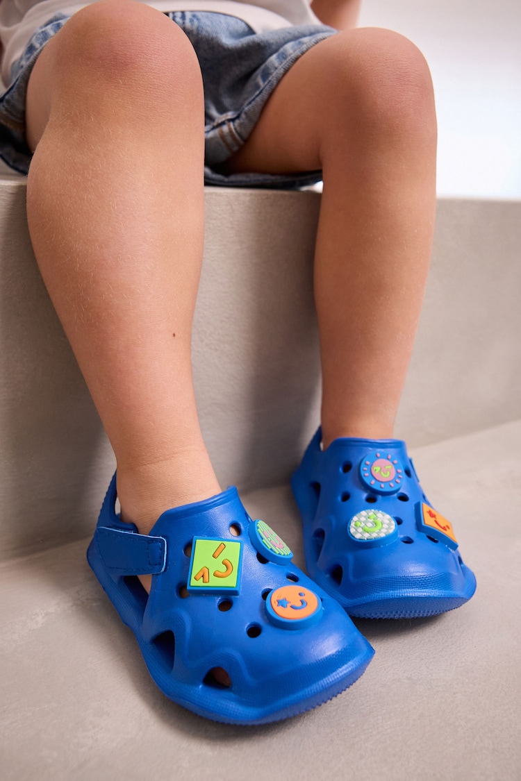 Blue Happy Face Moulded Closed Toe Touch Fastening Clogs - Image 1 of 1
