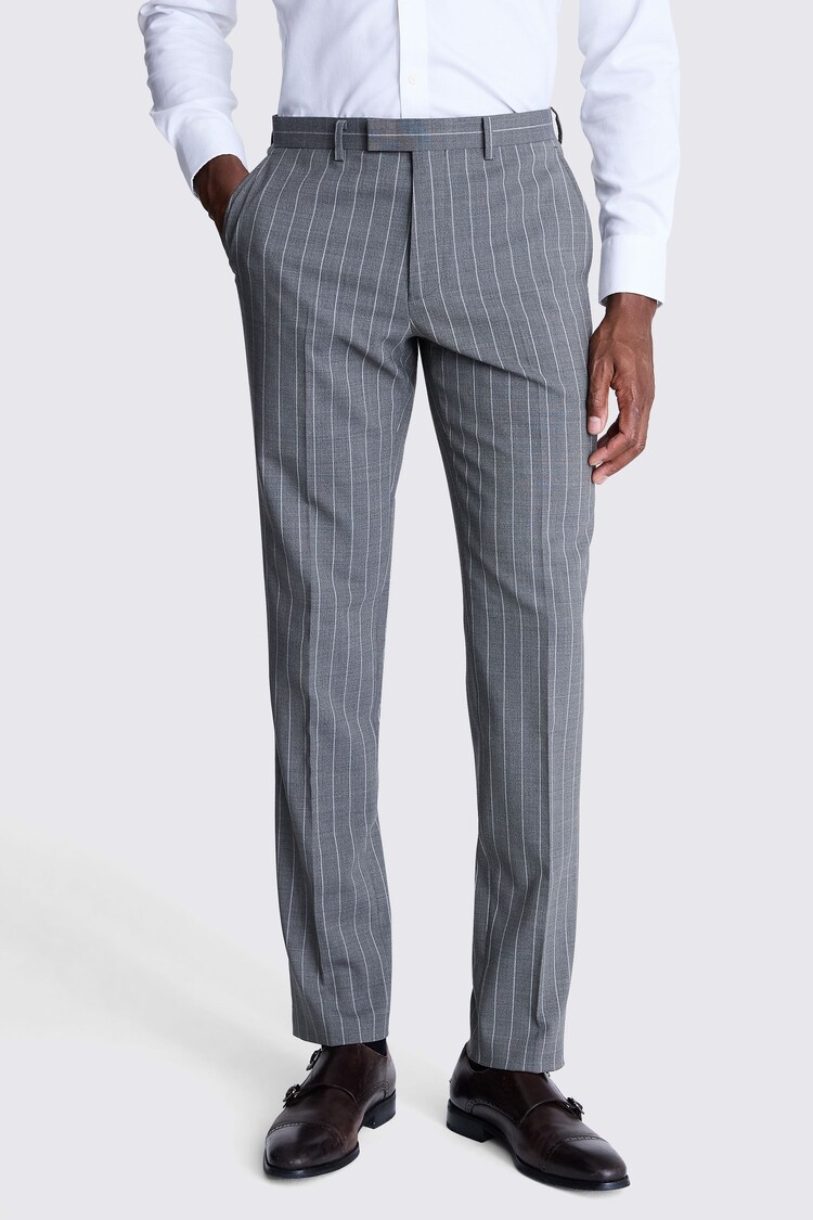 MOSS Grey Tailored Fit Performance Stripe Trousers - Image 1 of 1