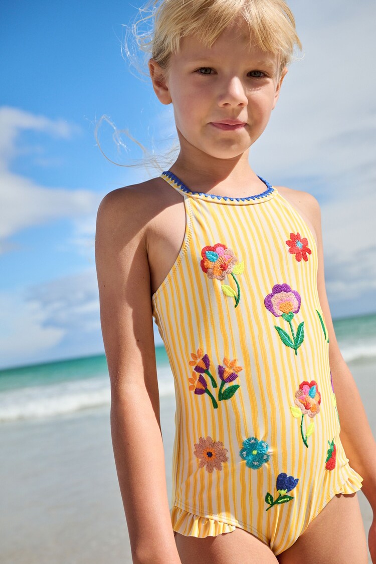 Yellow Stripe Embroidered Swimsuit (3-16yrs) - Image 1 of 1