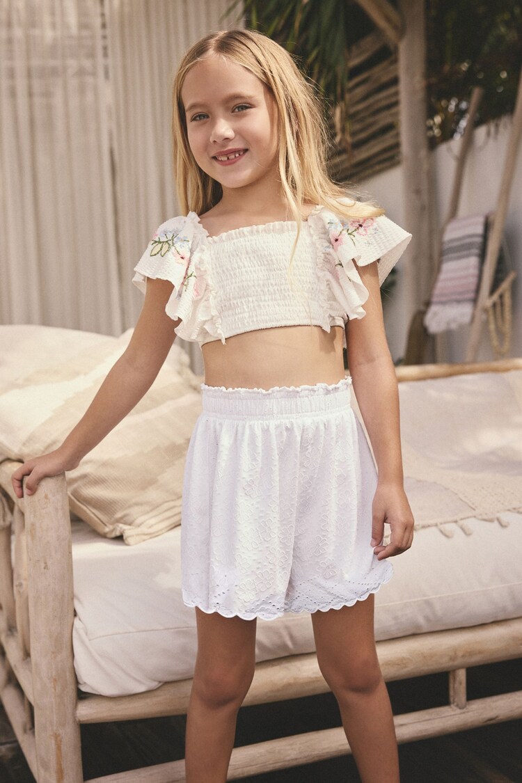 White Broderie Beach Shorts (3-16yrs) - Image 1 of 1