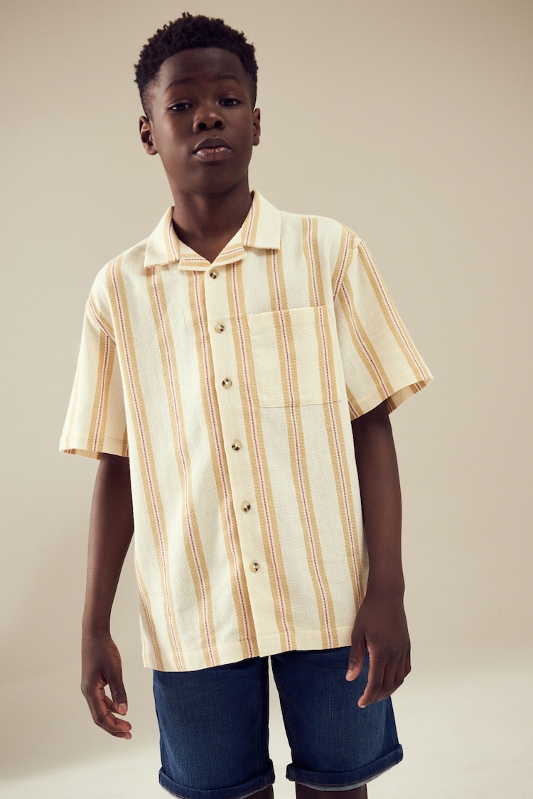 Yellow Stripe Short Sleeves Revere Collar Texture Stripe Shirt (3-16yrs) - Image 1 of 1