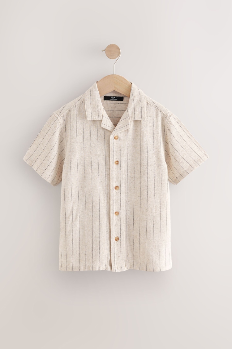 Ecru Stripe Short Sleeves Revere Collar Texture Stripe Shirt (3-16yrs) - Image 1 of 1