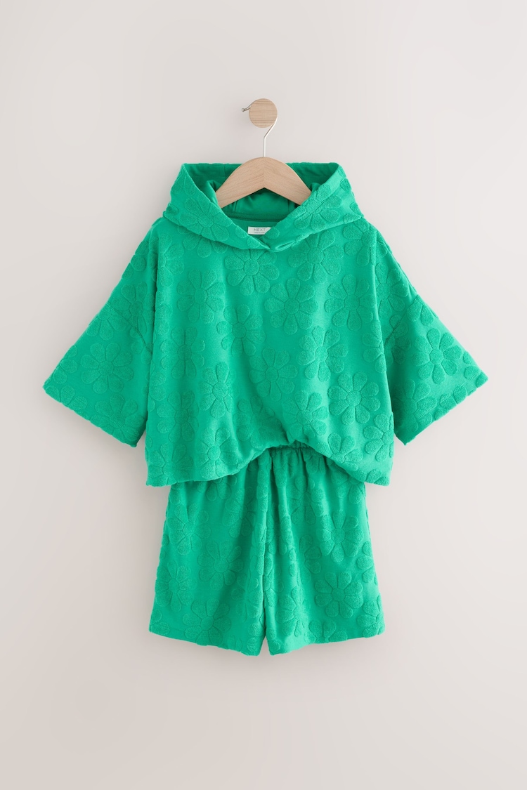 Green Flower Towelling Beach Co-Ord Hoodie And Shorts Set (3-16yrs) - Image 1 of 1