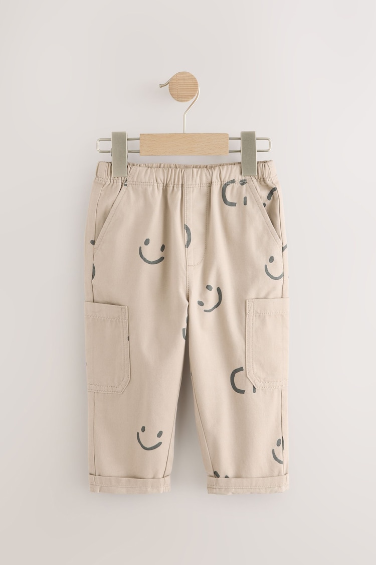 Neutral Smile Print Side Pocket 100% Cotton Pull On Trousers (3mths-7yrs) - Image 1 of 1