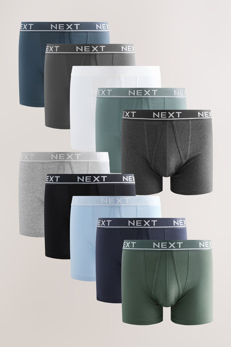 Core Grey/ Greens 10 pack A-Front Boxers - Image 1 of 1