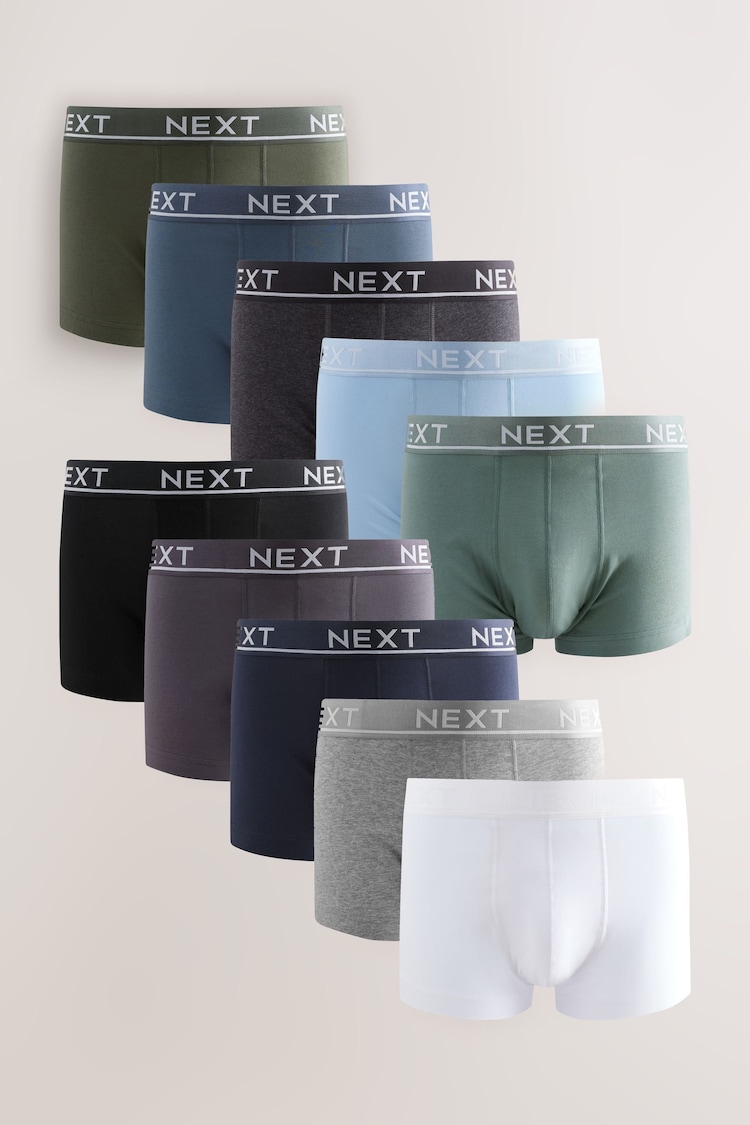 Core Grey/Green 10 pack Cotton Rich Blend Hipsters Boxers - Image 1 of 1