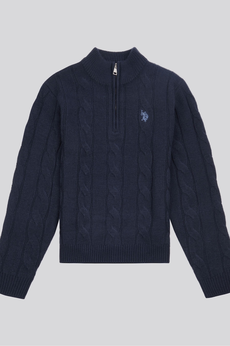 U.S. Polo Assn. Blue Boys Cable Knit Funnel Neck Jumper - Image 1 of 1