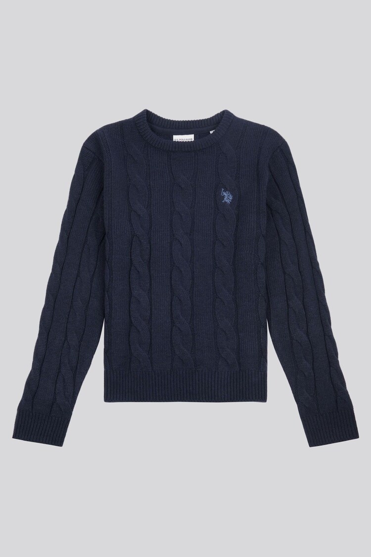 U.S. Polo Assn Blue U.S. Polo Assn. Boys Blue Cable Knit Jumper - Image 1 of 1