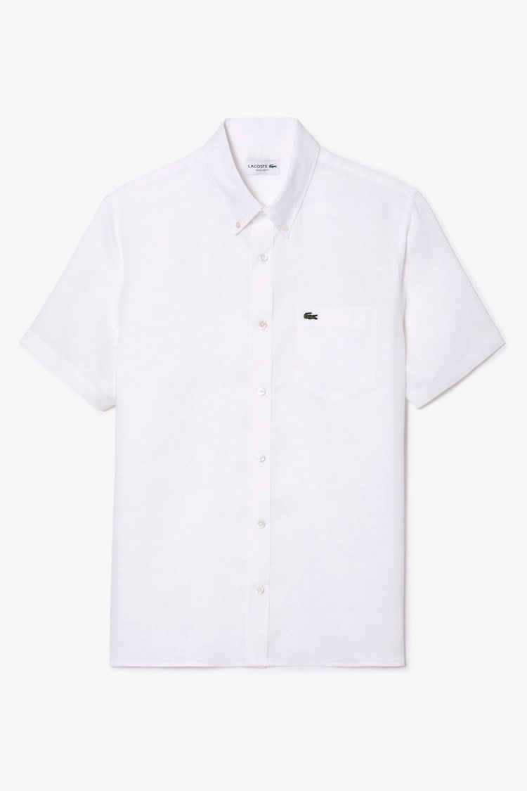 Белый - Lacoste Regular Fit Short Sleeved Linen Shirt - Изображение 1 из 1