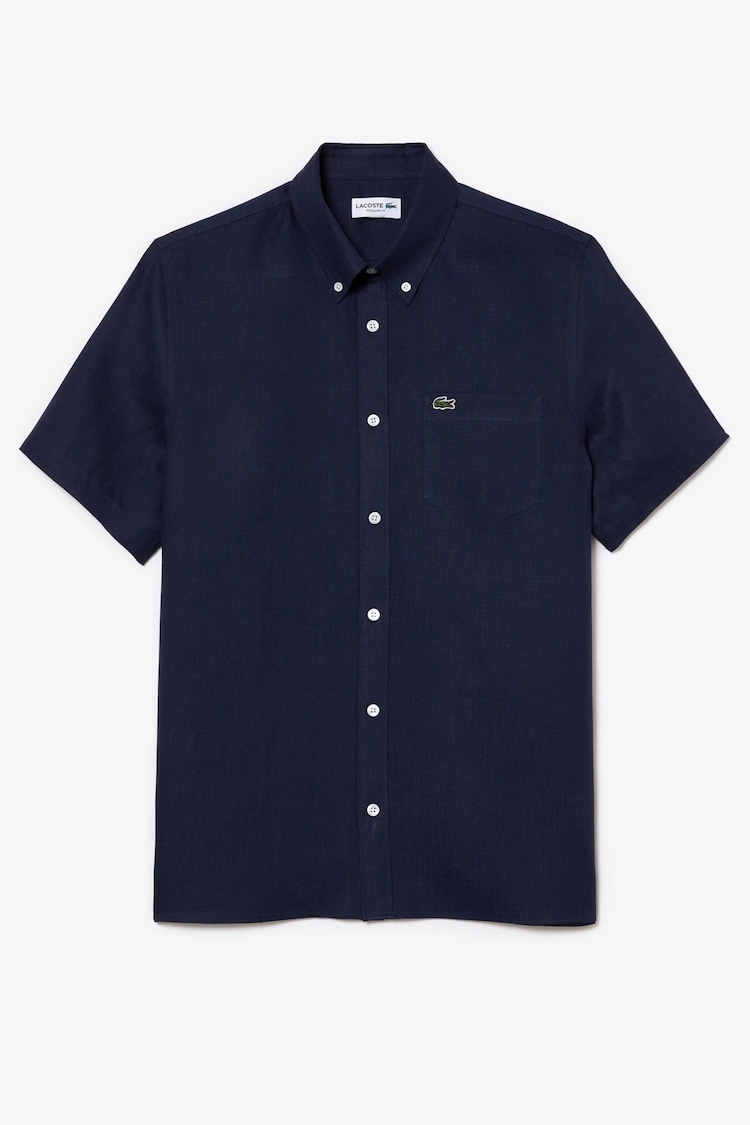 Синий с хромированной отделкой - Lacoste Regular Fit Short Sleeved Linen Shirt - Изображение 1 из 1