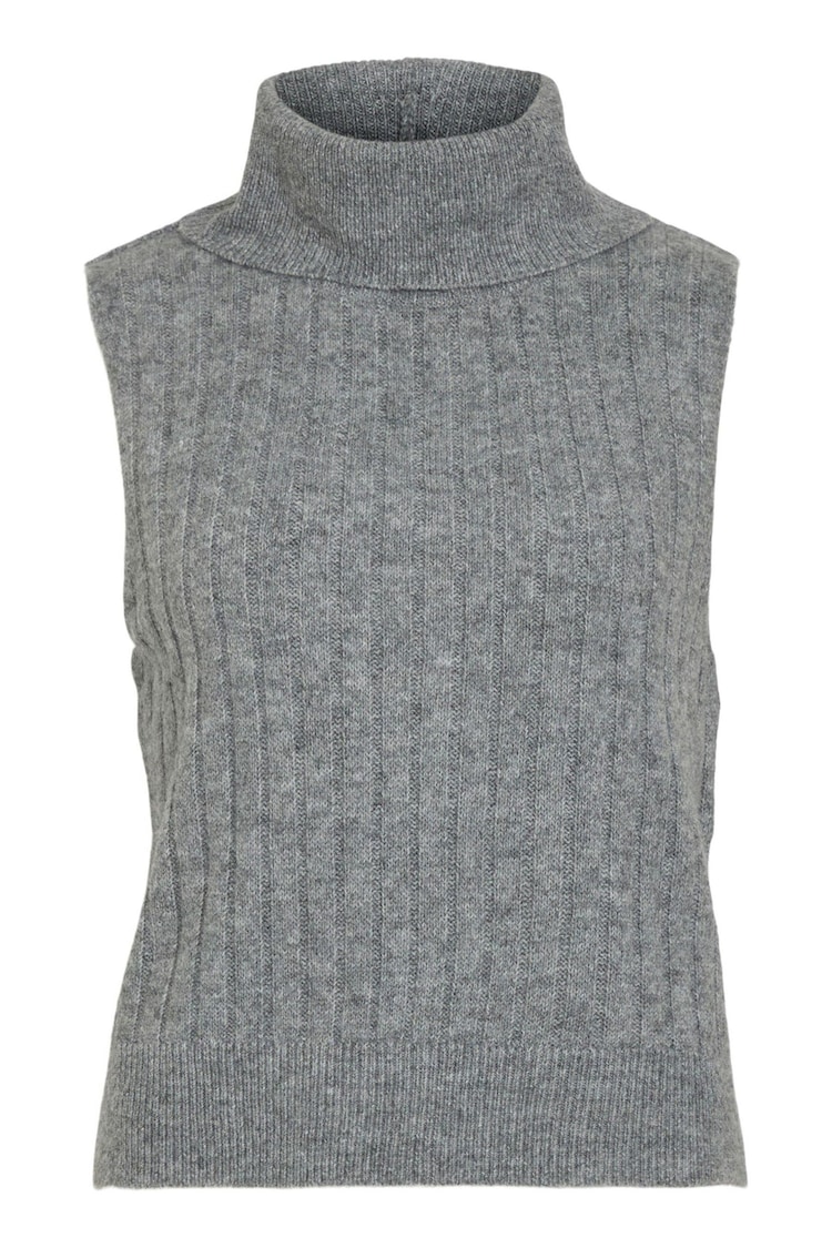 VILA Grey Rollneck Short Sleeve Ribbed Knit Vest - Image 1 of 1