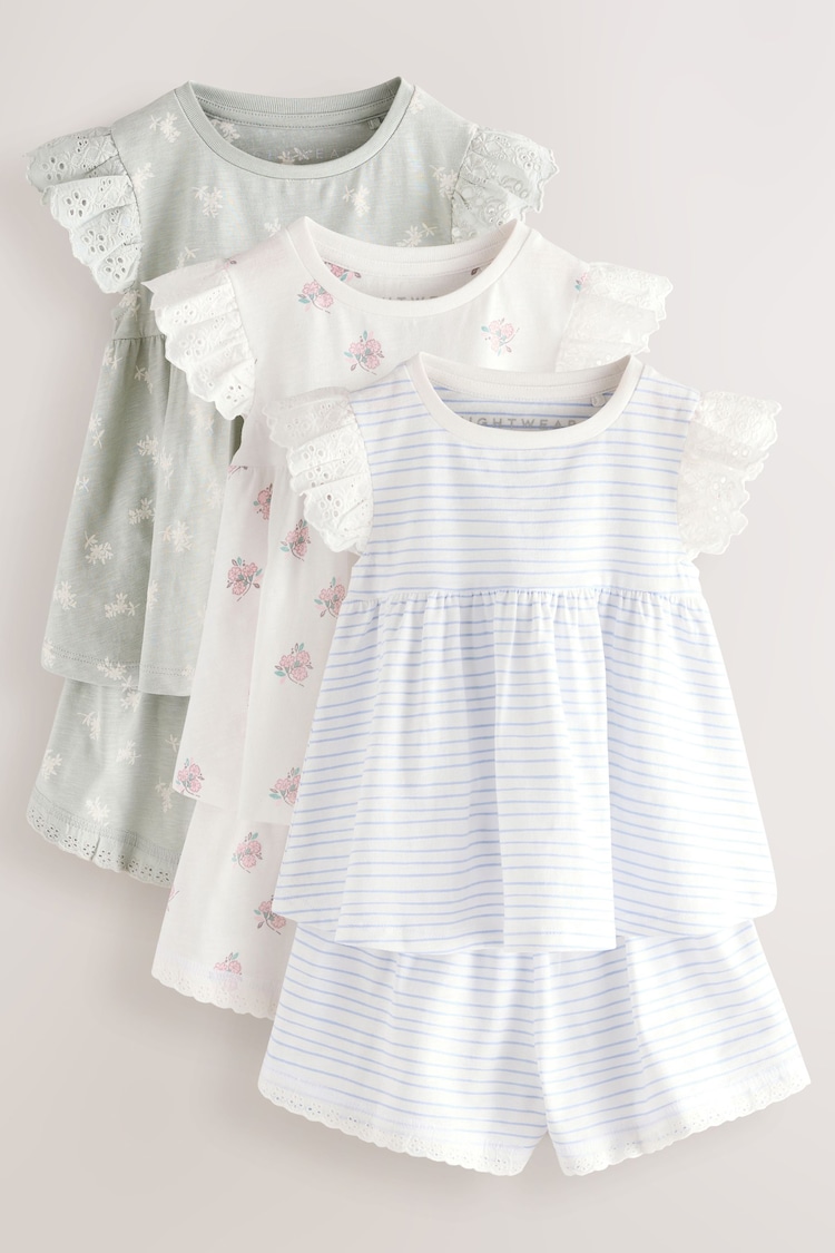 Grün - Rüschen-Pyjamas mit floralem Print aus 100 % Baumwolle, 3er-Pack (9 Monate bis 8 Jahre) - Bild 1 von 1