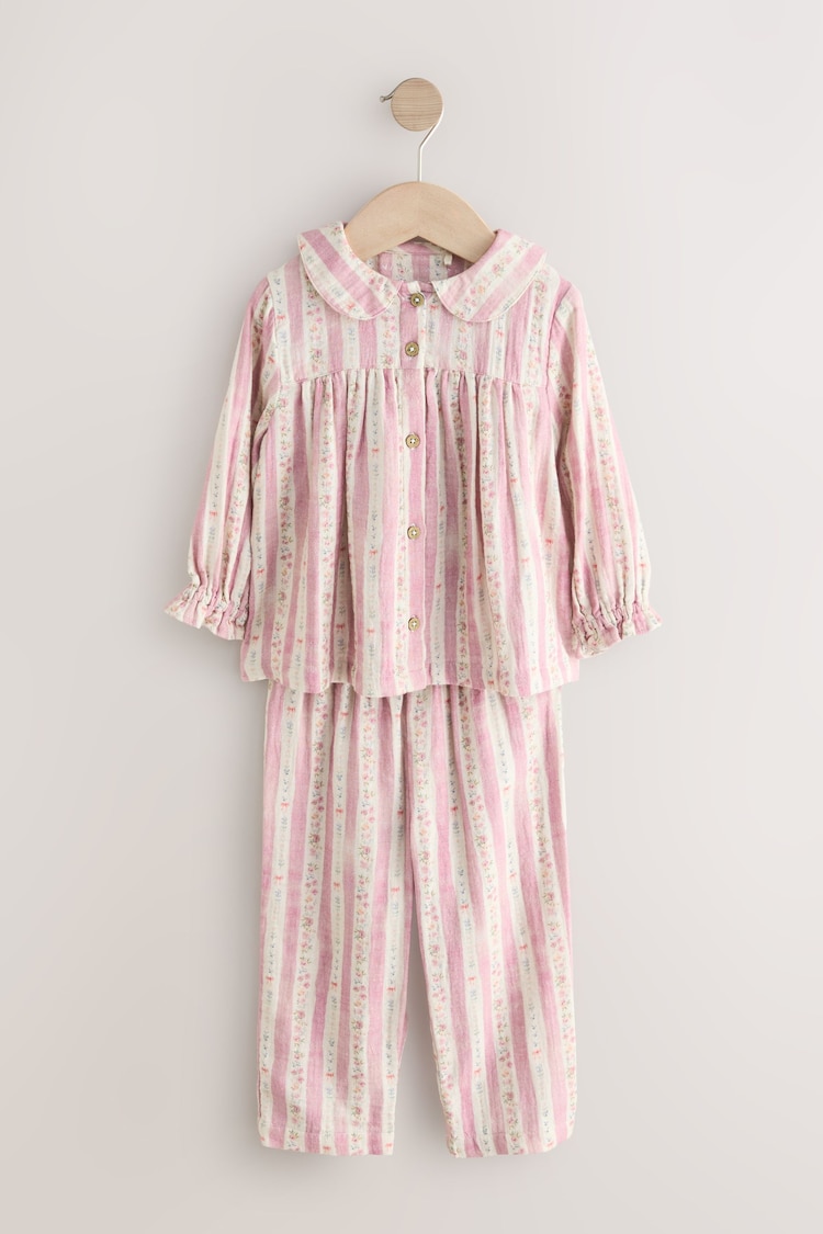 Pink Woven Button Through Pyjamas 1 Pack (9mths-8yrs) - Image 1 of 1 Pink Woven Button Through Pyjamas 1 Pack (9mths-8yrs) - Image 1 of 1