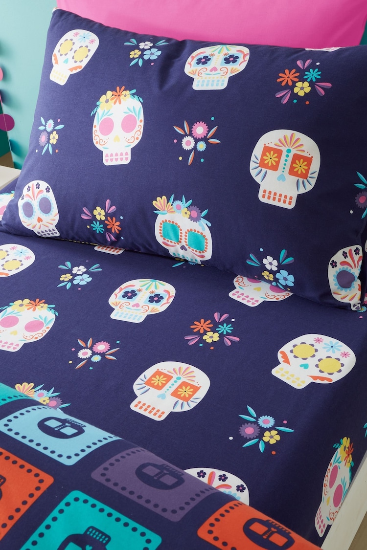 Catherine Lansfield Purple Sugar Skull Fiesta Fitted Sheet - Image 1 of 1