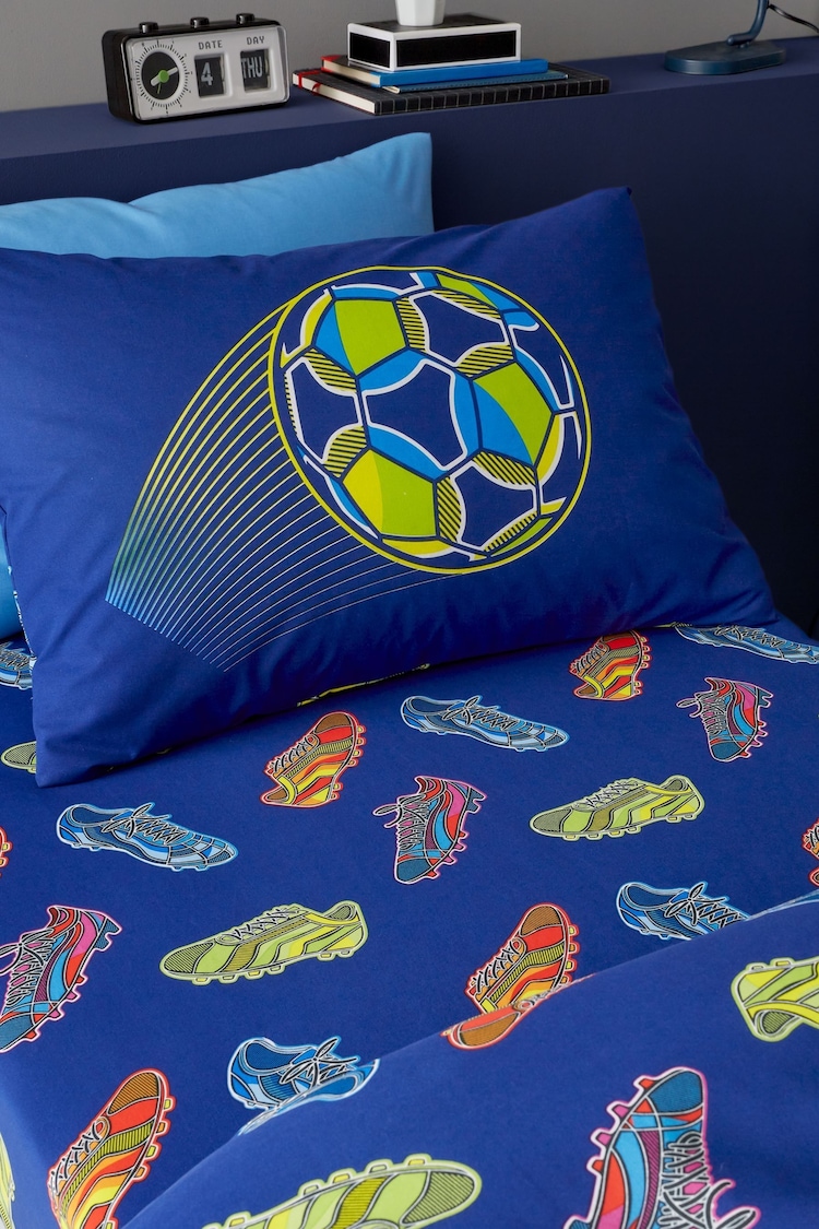 Catherine Lansfield Navy Blue Bright Football Fitted Bed Sheet - Image 1 of 1