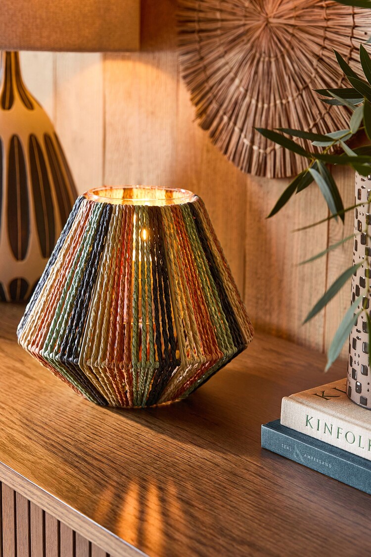 Brown/Orange/Blue Striped Woven Hurricane Candle Holder - Image 1 of 1