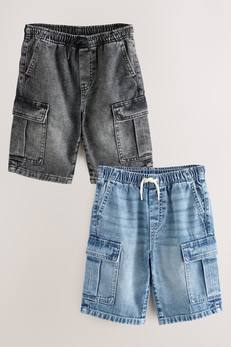 Grey/Mid Blue - 100% Cotton Denim Cargo Shorts 2 Pack (3-16yrs) - Slika 1 iz 1 Grey/Mid Blue - 100% Cotton Denim Cargo Shorts 2 Pack (3-16yrs) - Slika 1 iz 1
