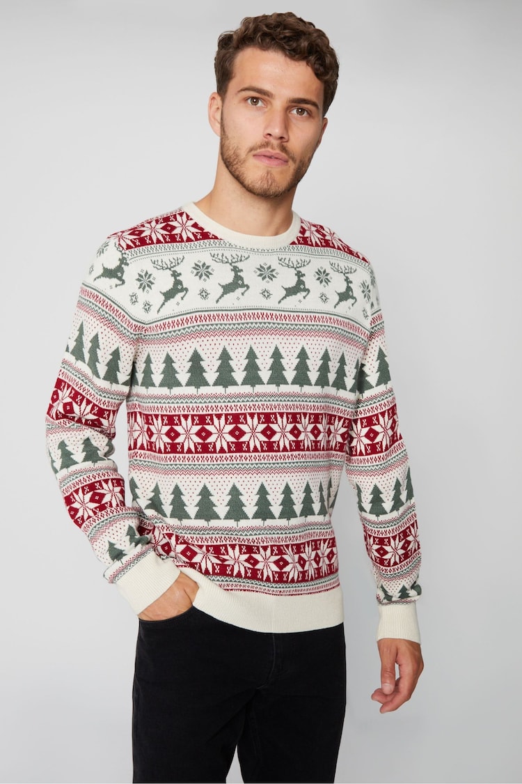 Threadbare Chocolate Brown Crew Neck Fairisle Christmas Jumper - Image 1 of 1