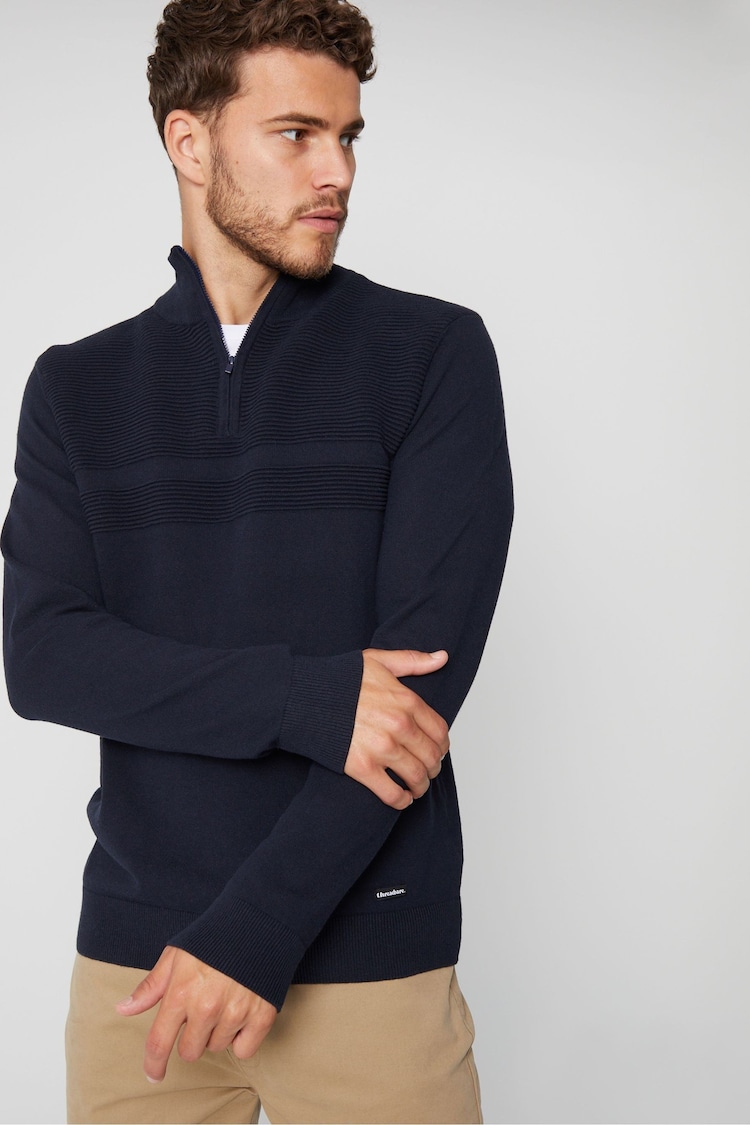 Threadbare Navy Rib Detail Knitted Quarter Zip Jumper - Image 1 of 1