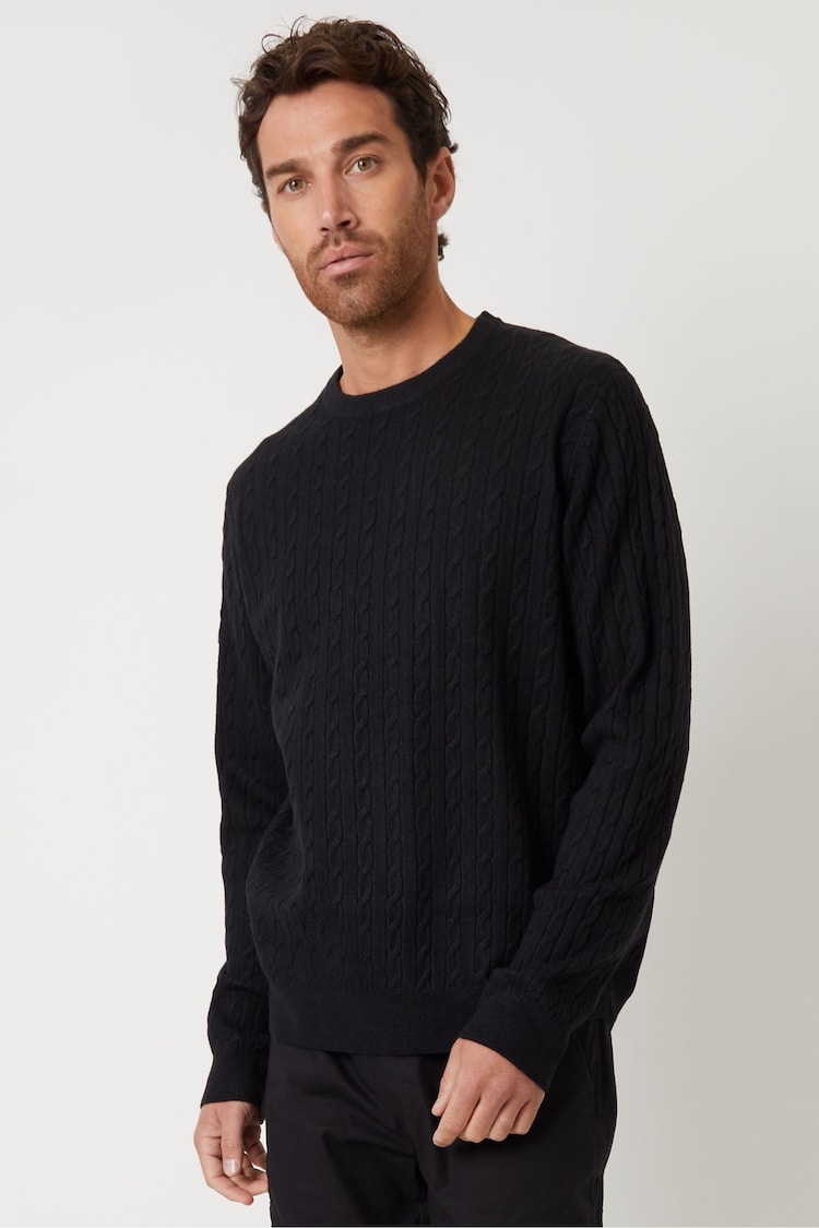 Threadbare Black Cable Knit Crew Neck Jumper - Image 1 of 1