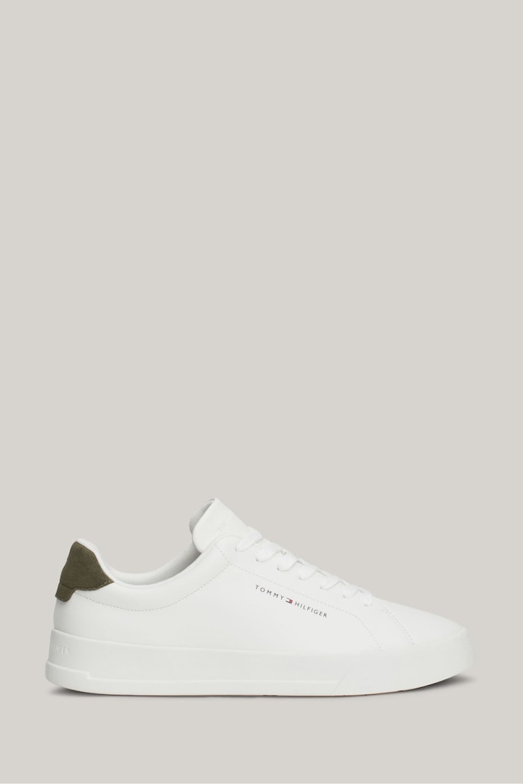 Tommy Hilfiger White Tommy Hilfiger Green Court Leather Grain Essential Trainers - Image 1 of 1