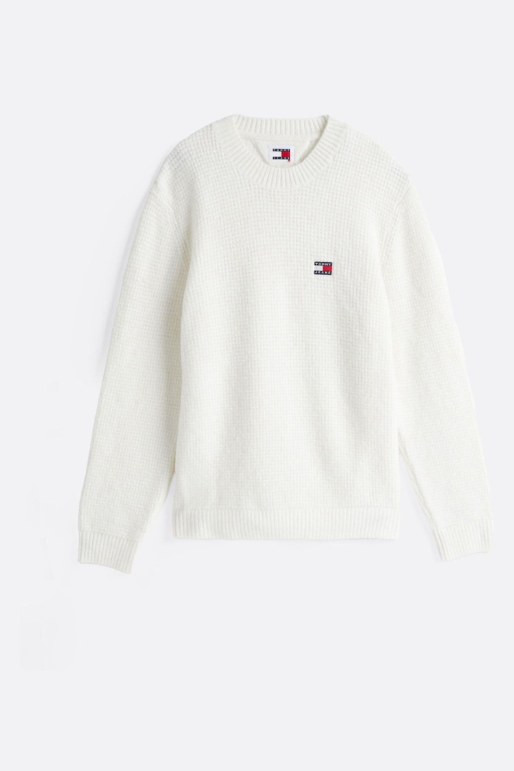 Tommy Jeans White Regular Fit Waffle Sweater - Image 1 of 1