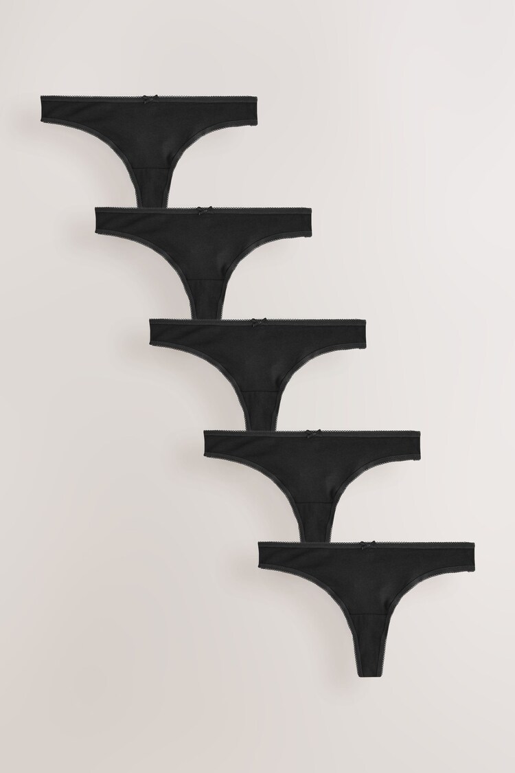 Black Thong Rich Knickers 5 Pack - Image 1 of 1