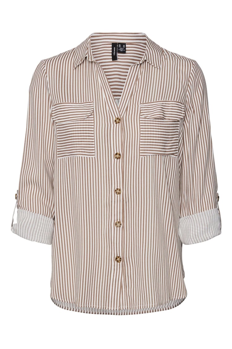 VERO MODA Brown Tortoise Button Stripe Shirt - Image 1 of 1