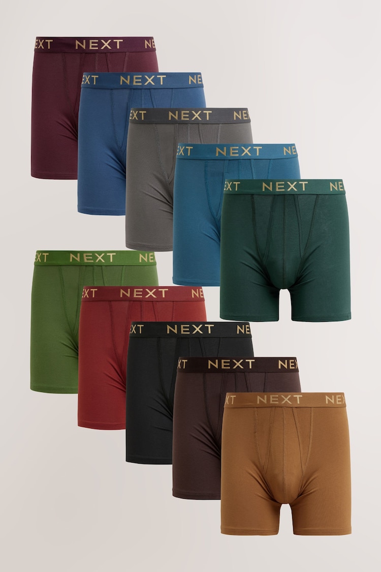 Rich Purple/Green/Orange Colour 10 pack Sports Longer Length A-Front Boxers - Image 1 of 1